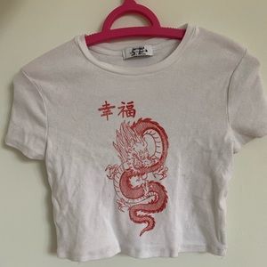 white dragon graphic cropped tee
